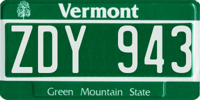 VT license plate ZDY943