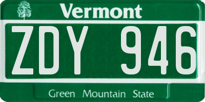 VT license plate ZDY946