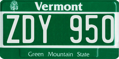 VT license plate ZDY950