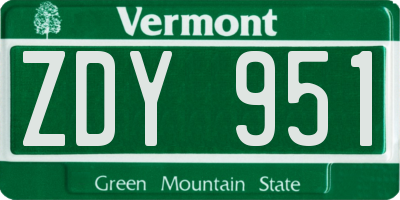 VT license plate ZDY951