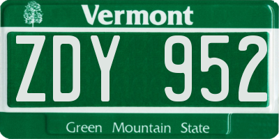 VT license plate ZDY952