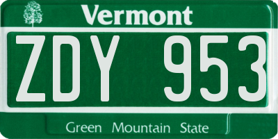 VT license plate ZDY953