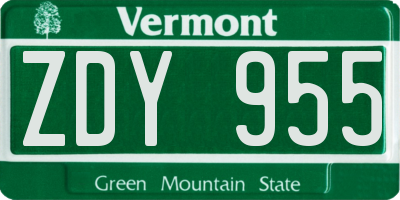 VT license plate ZDY955