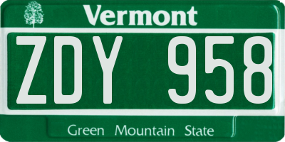 VT license plate ZDY958