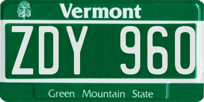 VT license plate ZDY960