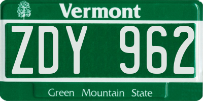 VT license plate ZDY962