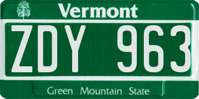 VT license plate ZDY963