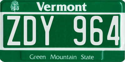 VT license plate ZDY964