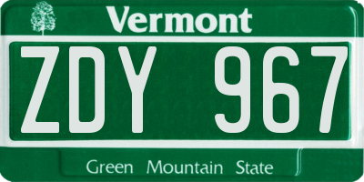 VT license plate ZDY967