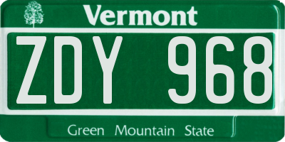VT license plate ZDY968