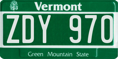 VT license plate ZDY970
