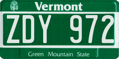 VT license plate ZDY972