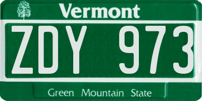 VT license plate ZDY973