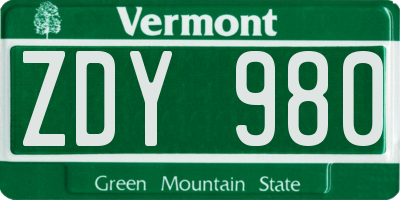 VT license plate ZDY980