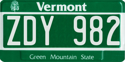 VT license plate ZDY982