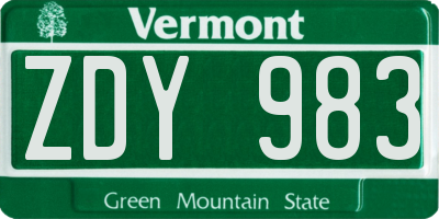 VT license plate ZDY983