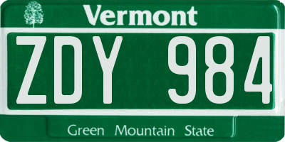 VT license plate ZDY984