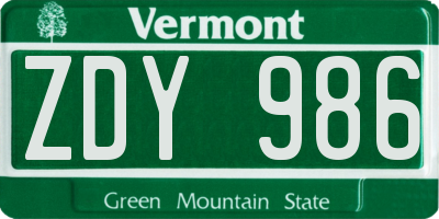 VT license plate ZDY986