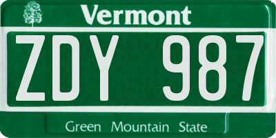 VT license plate ZDY987