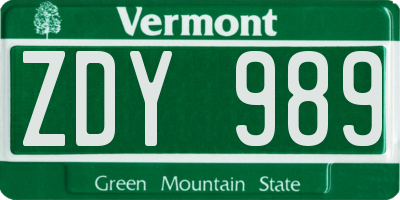 VT license plate ZDY989