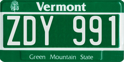 VT license plate ZDY991