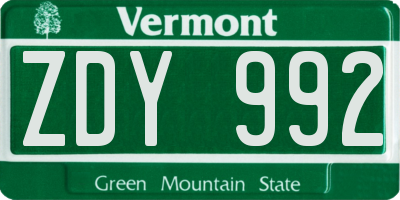 VT license plate ZDY992