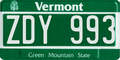 VT license plate ZDY993
