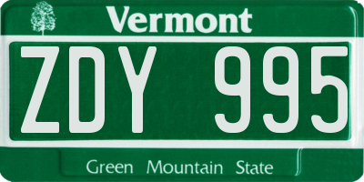 VT license plate ZDY995