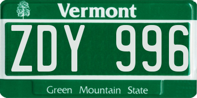 VT license plate ZDY996