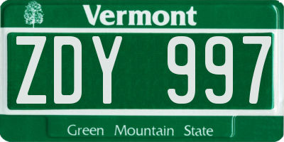 VT license plate ZDY997