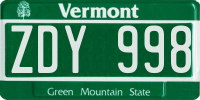 VT license plate ZDY998