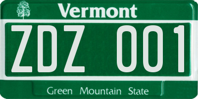 VT license plate ZDZ001