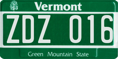 VT license plate ZDZ016