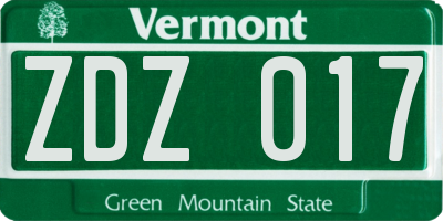 VT license plate ZDZ017