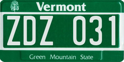 VT license plate ZDZ031