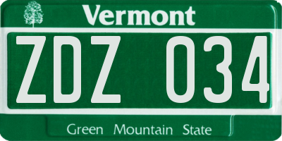 VT license plate ZDZ034