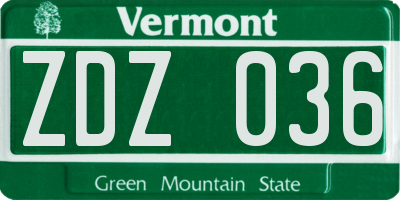 VT license plate ZDZ036