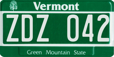 VT license plate ZDZ042