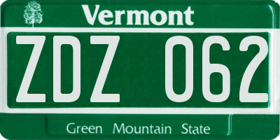 VT license plate ZDZ062