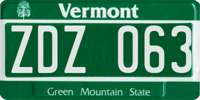 VT license plate ZDZ063