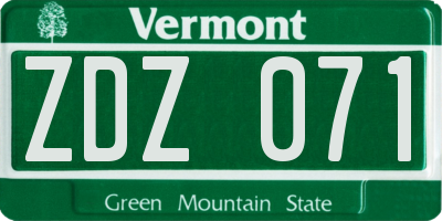 VT license plate ZDZ071