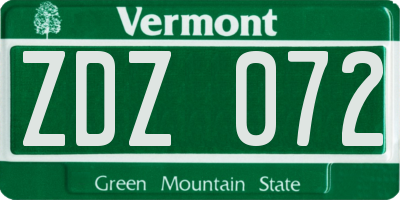 VT license plate ZDZ072