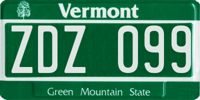 VT license plate ZDZ099