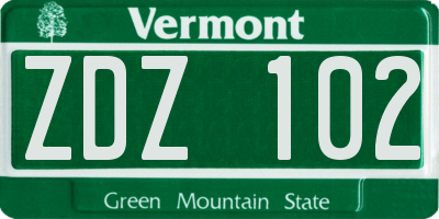 VT license plate ZDZ102
