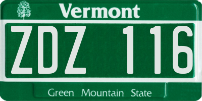 VT license plate ZDZ116