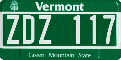 VT license plate ZDZ117