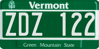 VT license plate ZDZ122
