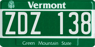 VT license plate ZDZ138