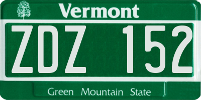 VT license plate ZDZ152
