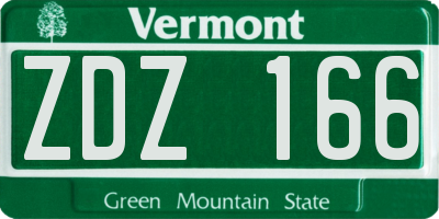 VT license plate ZDZ166